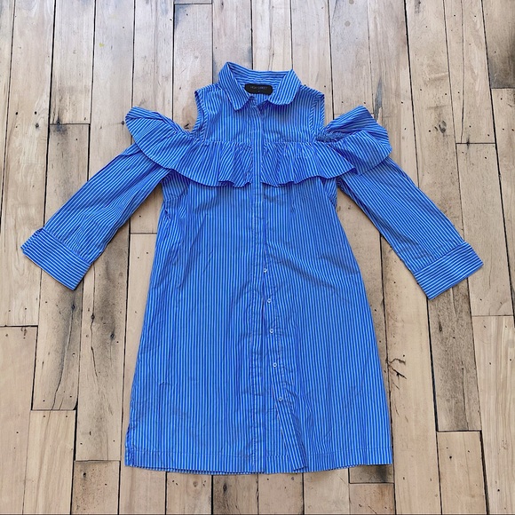 high street Dresses & Skirts - High Street Blue Pinstriped Cold Shoulder Dress